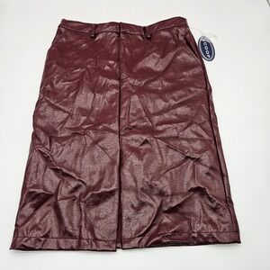 SCOOP Faux Leather Slit Midi Skirt Cabernet Size 12 Shiny‎ Vinyl